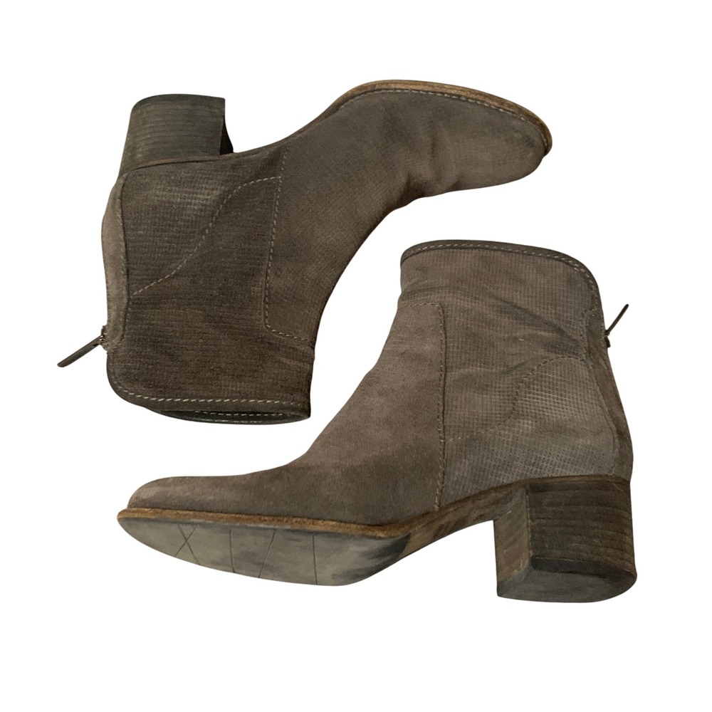 Aquatalia Suede Gray Block Womens Ankle Boots Size‎ 6.5 Made in Italy Heel Zip